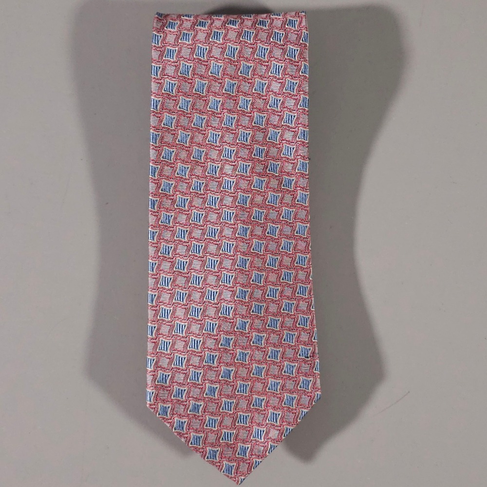 Hickey Freeman Necktie Mens OS Red Blue Geometric Silk Made in Italy